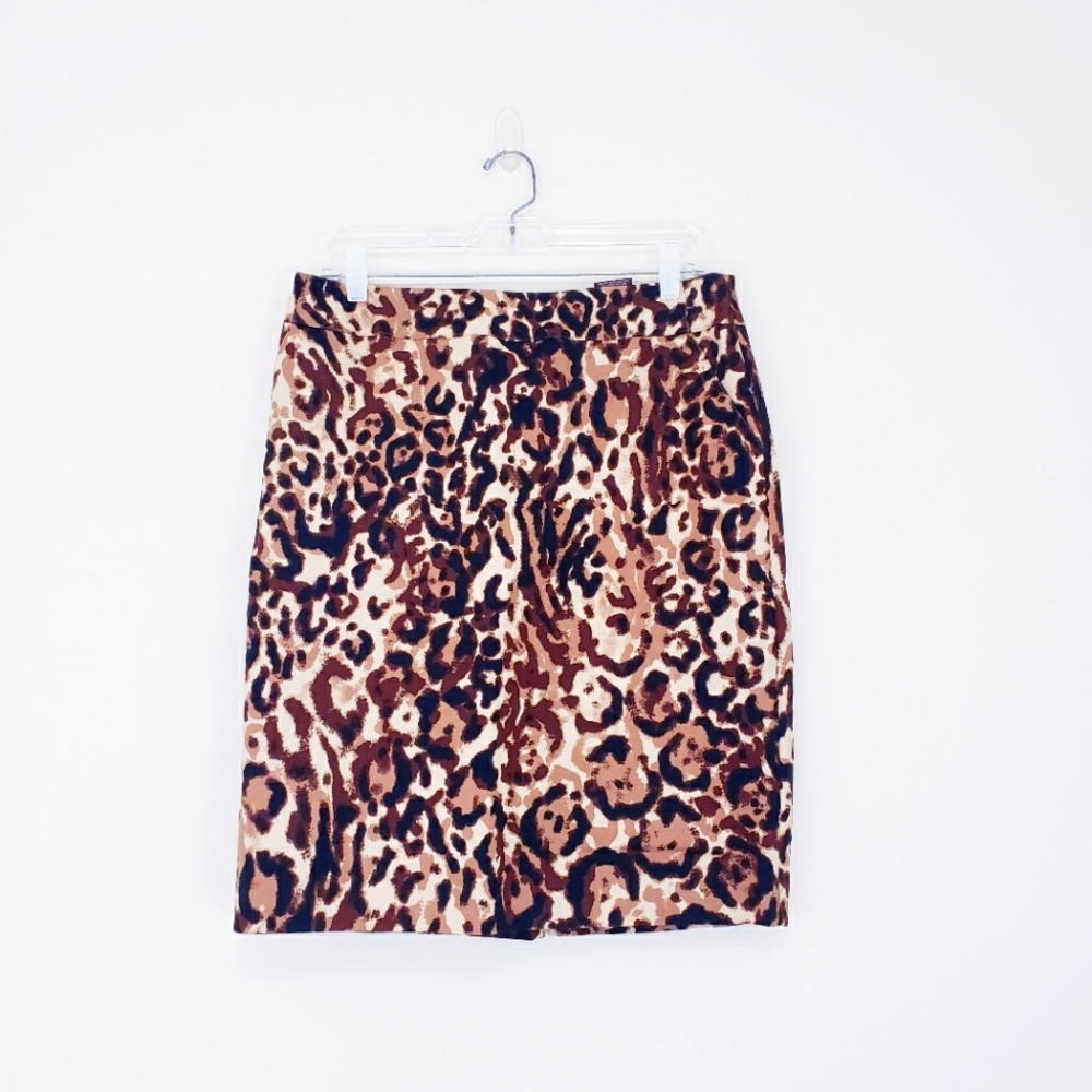 Merona Leopard Print Pencil Skirt Size 12 Animal Print Mini Skirt Pockets
